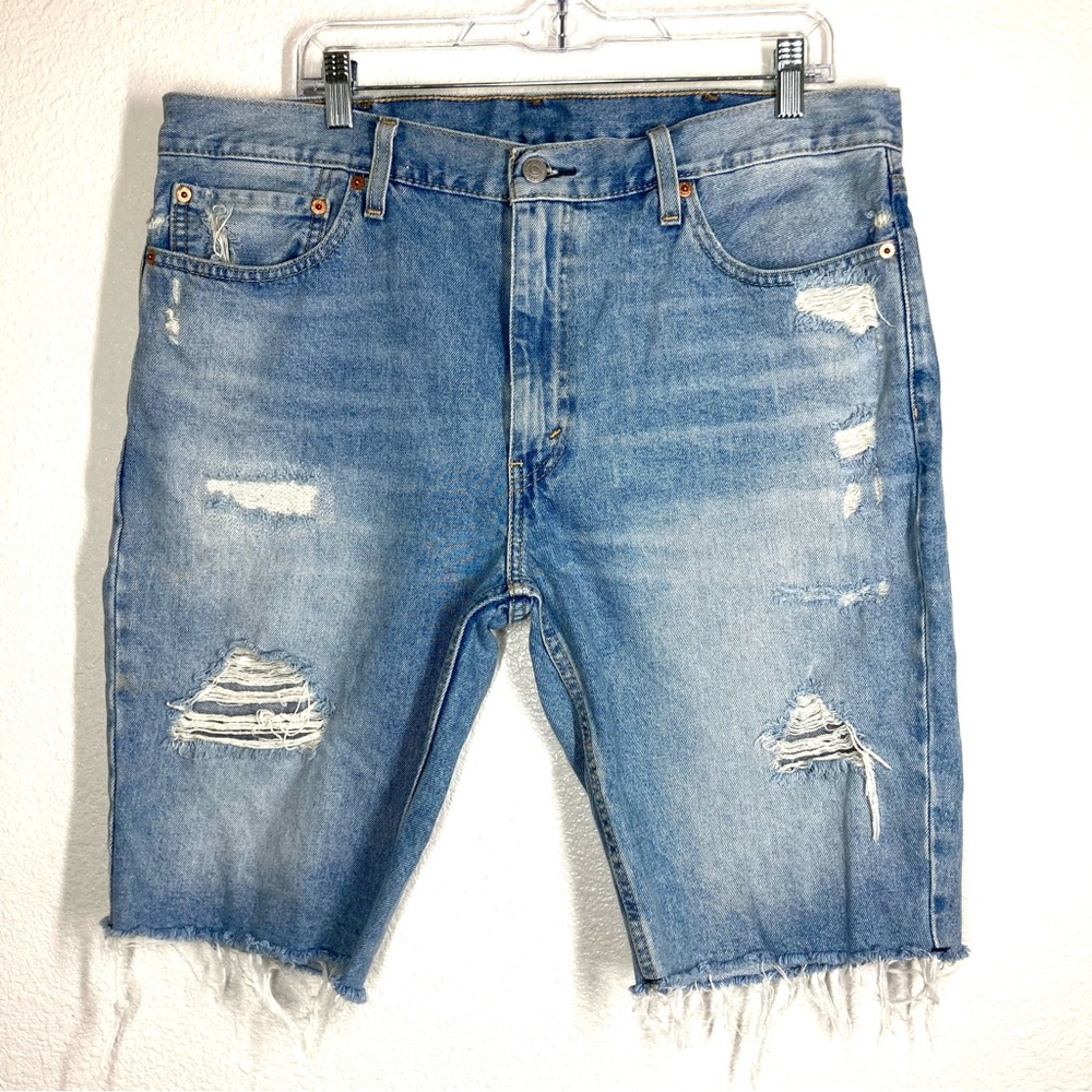 Levi's 511 Cutoff Denim Bermuda Shorts Distressed 38 Light Wash Cotton 10"Inseam